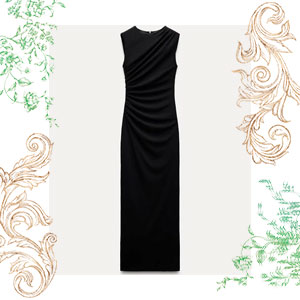 Zara - Vestido Midi Drapeado - Preto - Mulher